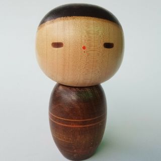 Kokeshi Japanese Wood Doll Bowl Cut Short Hair Boy Hand Painting Stripes Body