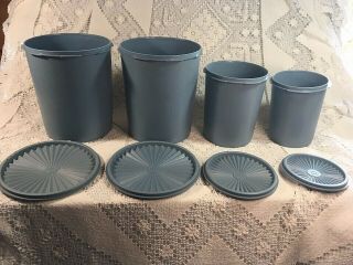 Vintage Tupperware Servalier Country Blue Canister Set Of 4 2x 805,  809,  811