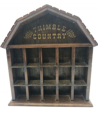 Vintage Thimble Country 15 Thimble Wall Display Shelf Wooden Enesco