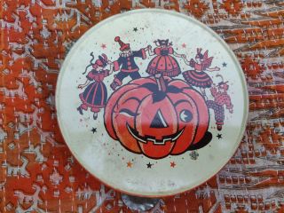 Vintage Tin Halloween Costume Party Dancing Pumpkin Tambourine Us Metal Toy