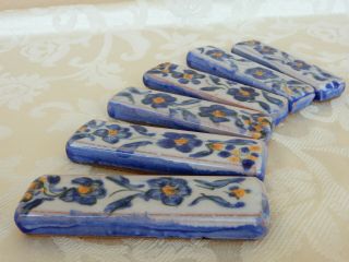 6 Antiqe Vintage French Floral Ceramic Knife Rests Country Style