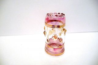 Thimble Czech Handcrafted Glass Pink & Gold Bands W/goldish Raised Dots