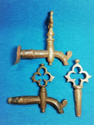 3 X Old Vintage Bronze Samovar Faucet Tap.  Cran.  Imperial Russian Period.