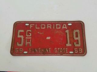 Vintage 1968 - 69 Florida Sunshine State License Plate Tag Car 5gh - 19