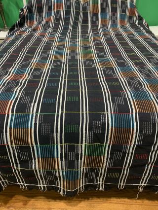 Mexican blanket bedspread Tablecloth Textile 98x73 Geometric Black Mexico Art 6