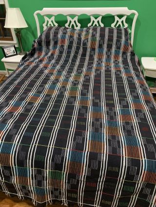 Mexican blanket bedspread Tablecloth Textile 98x73 Geometric Black Mexico Art 8