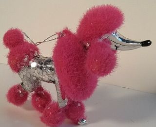 Shiney Silver & Hot Fuzzy Pink Poodle Dog Christmas Ornament