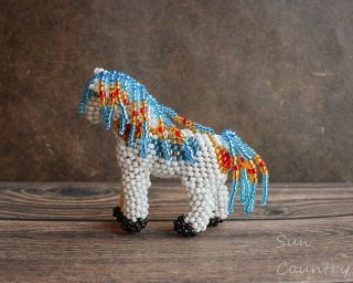 Zuni - Glittering White Horse By Denise & Faron Gchachu - Native American Beadwork
