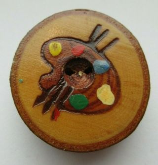 Fantastic Antique Vtg Painted Wood Picture Button Artist Painters Pallet (x)