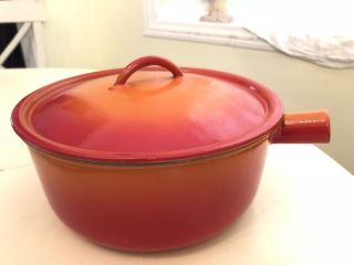 Vintage Descoware Belgium Orange Enamel Cast Iron Pot Pan With Lid