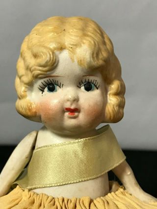 Vintage Blonde Kewpie Style Bisque Full Doll Pin Cushion From Japan