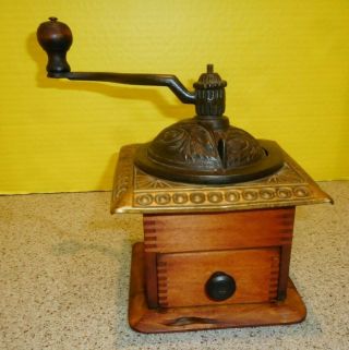Antique Coffee Bean Grinder/mill Dovetail Wood Cast Iron Decorative Metal Top