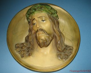 Vintage Large 13 " Chalkware Plaster Jesus Head With Crown Thorns,  Beauitful
