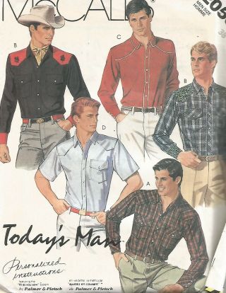 2053 Mccalls Sewing Pattern Uncut Mens Button Western Shirt Size 30 Vtg 1980s