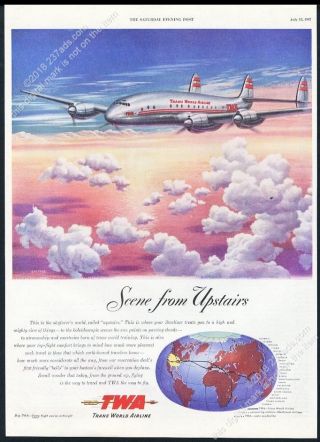1947 Twa Airlines Lockheed Constellation Plane Flying Art Vintage Print Ad