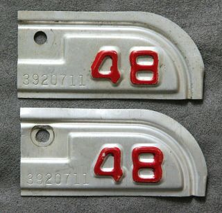 California.  1948.  License Plate Metal Registration Tab / Tag.  Matched Pair.