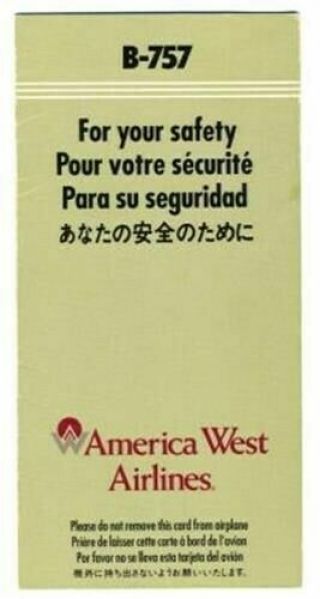 America West Airlines B - 757 Safety Card 1989