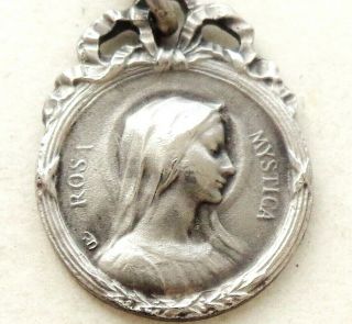 Gorgeous Holy Mary - Rosa Mystica - Antique Art Nouveau Medal Pendant Dated 1923