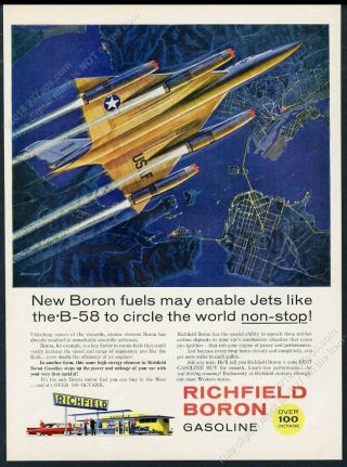 1959 B - 58 Hustler Plane Great Color Art Richfield Boron Gas Vintage Print Ad