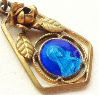 Gorgeous Antique Gold & Enamel Jewel Medal Pendant To Saint Therese & Holy Mary