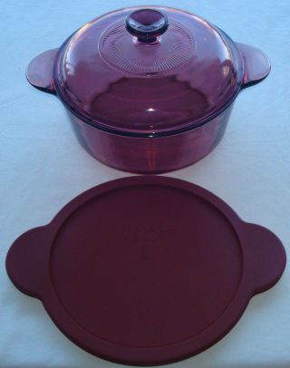 Corning Ware Cranberry Visions Casserole 2.  5 - Qt 1156 Stock Pot W/frig Cover