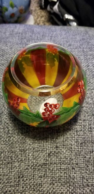 Mackenzie Childs Holly Berries Holly & Berry Glass Votive Candle Holder Vase