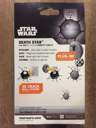 Star Wars DEATHSTAR PLUG IN 3D NIGHT LIGHT 3D CRACK WALL STICKER LED DISNEY 2