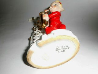 Vintage L&M 1956 Pixie Elf Ceramic Christmas Figurine on Saxophone Vase 5