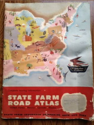 1958 State Farm Insurance North America Road Atlas U.  S.  Canada Mexico Alaska