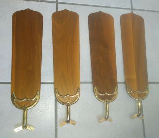 Vtg Casablanca Zephyr Ceiling Fan Replacement Blades Walnut W/ Brass Brackets
