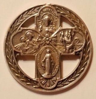 Vintage Sterling Catholic Religious 4 Way Saints Cross Medal Token Signed Hmh