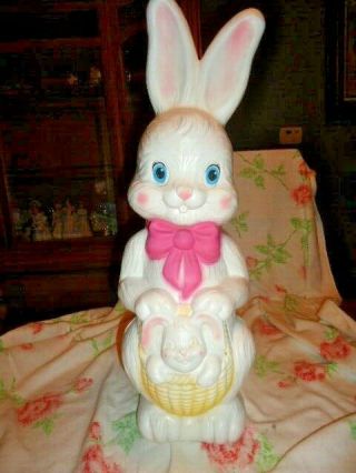 Empire Blow Mold Easter Bunny With Easter Basket With Baby