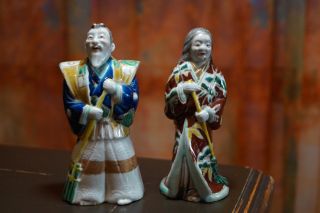 Set Of 2 - 5 " Japanese Takasago Dolls Figurines Man & Woman Figural Unsigned