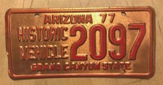 1977 Arizona Historic Vehicle Antique Auto License Plate " 2097 " Az Copper
