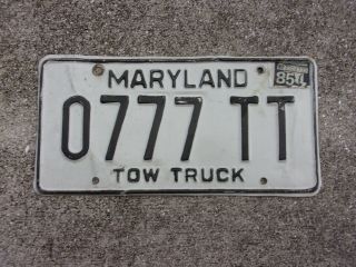 Maryland 1985 Tow Truck License Plate 0777 Tt