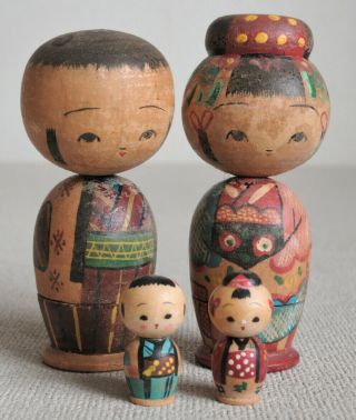 6.  5cm (2.  6 ") Japanese Old Sosaku Kokeshi Pair Dolls Including More Mini Dolls