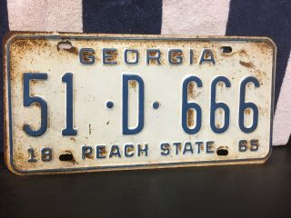 Vintage 1965 Georgia 666 License Plate