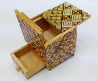 Drawer 4 Steps Cube Yosegi Japanese Puzzle Box Himitsu - Bako Oka Craft