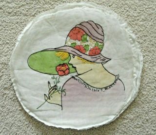 Vintage Embroidered Delicate Lovely Lady Floral Organdy Pillow Cover