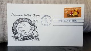 First Day Issue Christmas Valley,  Envelope Postmark Oct 28,  1981 With Etched Map