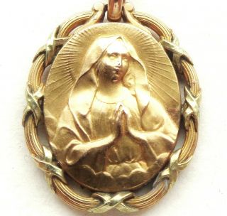 Holy Mary - Gorgeous Art Nouveau 18k Gold Filled Medal Pendant Jewel