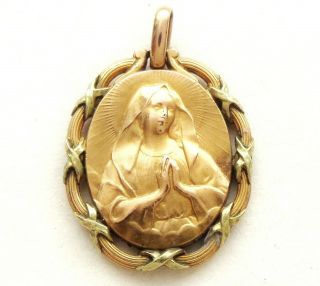 HOLY MARY - GORGEOUS ART NOUVEAU 18K GOLD FILLED MEDAL PENDANT JEWEL 2