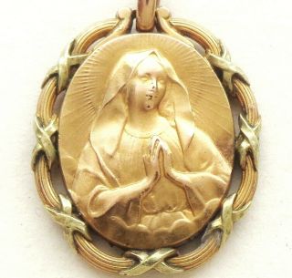 HOLY MARY - GORGEOUS ART NOUVEAU 18K GOLD FILLED MEDAL PENDANT JEWEL 3
