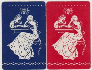 Swap/playing Cards Lady And Fortune Teller Vintage Linen Pair
