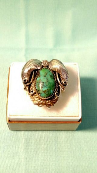 Old Pawn Ring - Rare Blue & Green Turquoise Set In 925 Sterling - Signed Begay - Sz 7