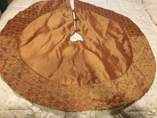 Christmas Tree Skirt Fancy Edge Gold /light Brown/ Amber Color Gems Cut Out 47”