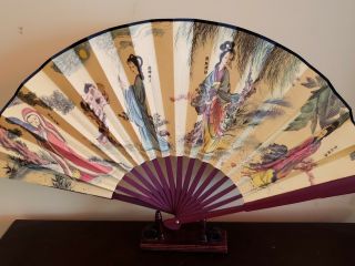 13 Inches Silk Four Beautys Fan With Chinese Writing Fast