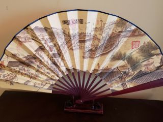13 Inches Silk Chinese Scenery Fan With Chinese Writing Fast