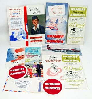 Braniff International Airways Souvenir Flight Packet W/ Doubles & Postcard 1956