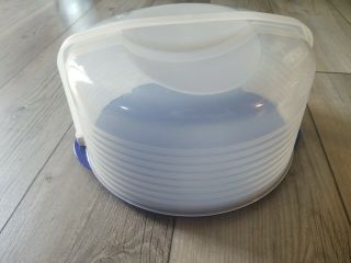 Tupperware 3062 Blue Maxi Cake Taker Tray & Cover 12” Round Saver Carrier